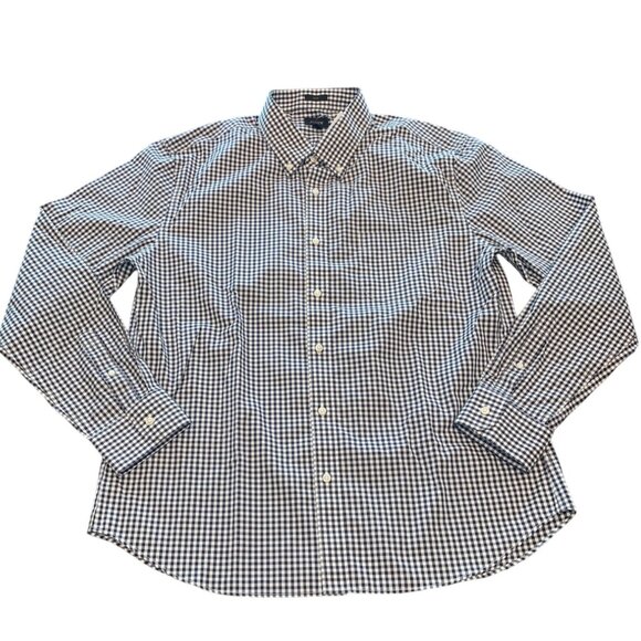 J.Crew Men's Sz XL Slim Bowery Dress Shirt Navy White Gingham Check Button-Down - Picture 1 of 6